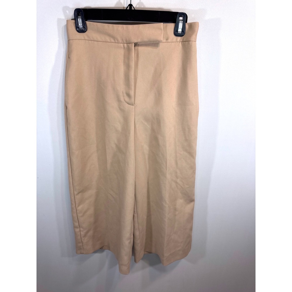 Zara‎ Womens Tan Beige High Waisted Wide Leg Cropped Culotte Trousers Petite S